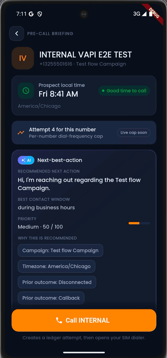 Calling Engine AI pre-call briefing