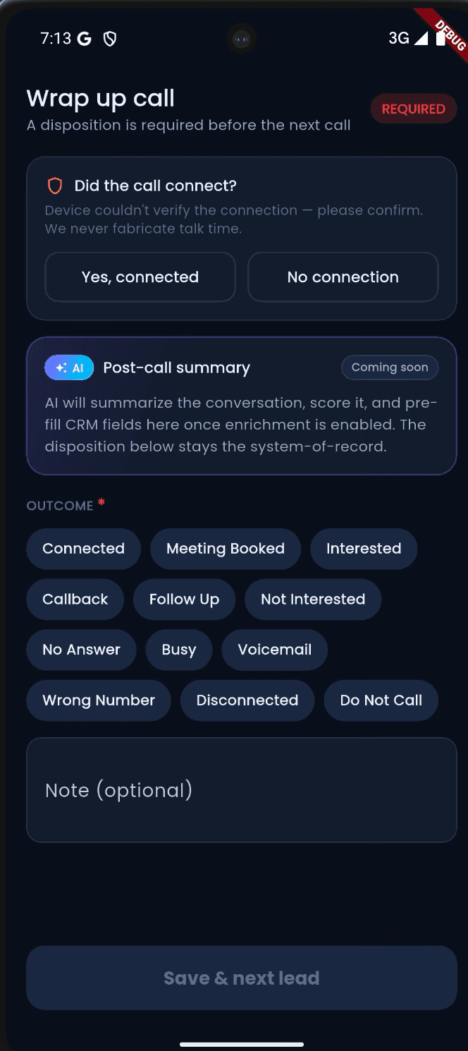 Calling Engine mandatory call wrap-up